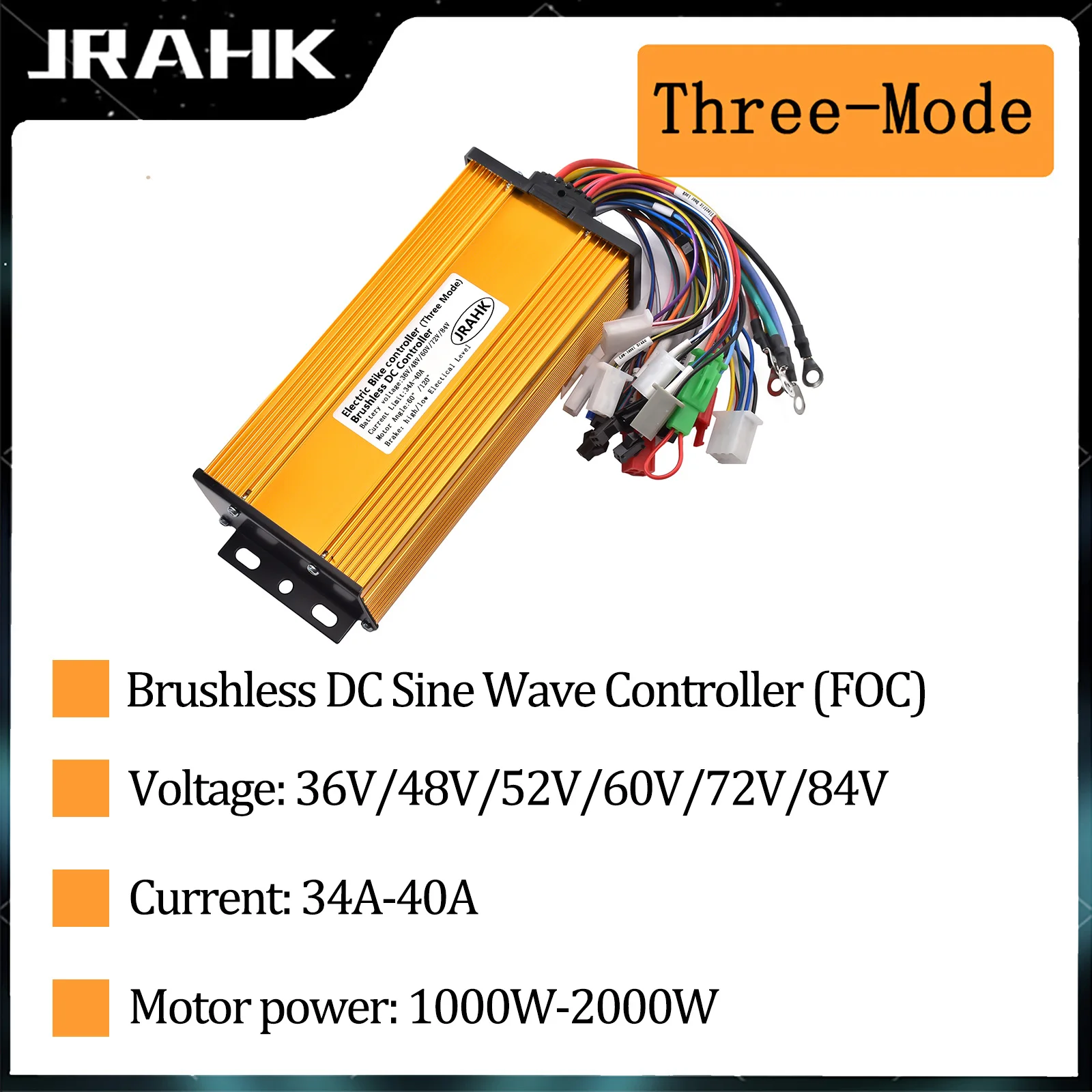 JRAHK 1000W 2000W BLDCD Electric Bicycle Sine Wave Controller FOC 36V 48V 52V 60V 72V Electric Scooter Controller Accessories