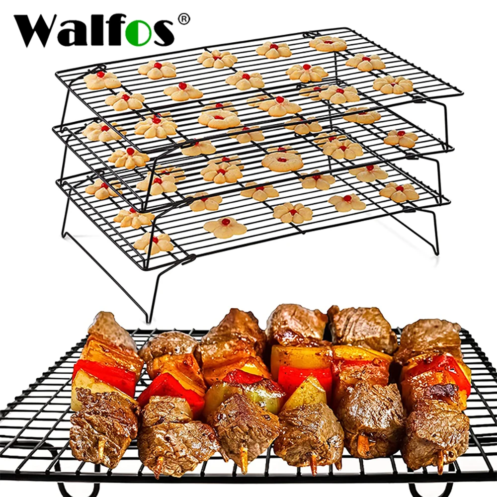 WALFOS Stainless Steel Nonstick Wire Grid Baking Tray Cake Cooling Rack Oven Kitchen Pizza Bread Barbecue Cookie Biscuit Holder