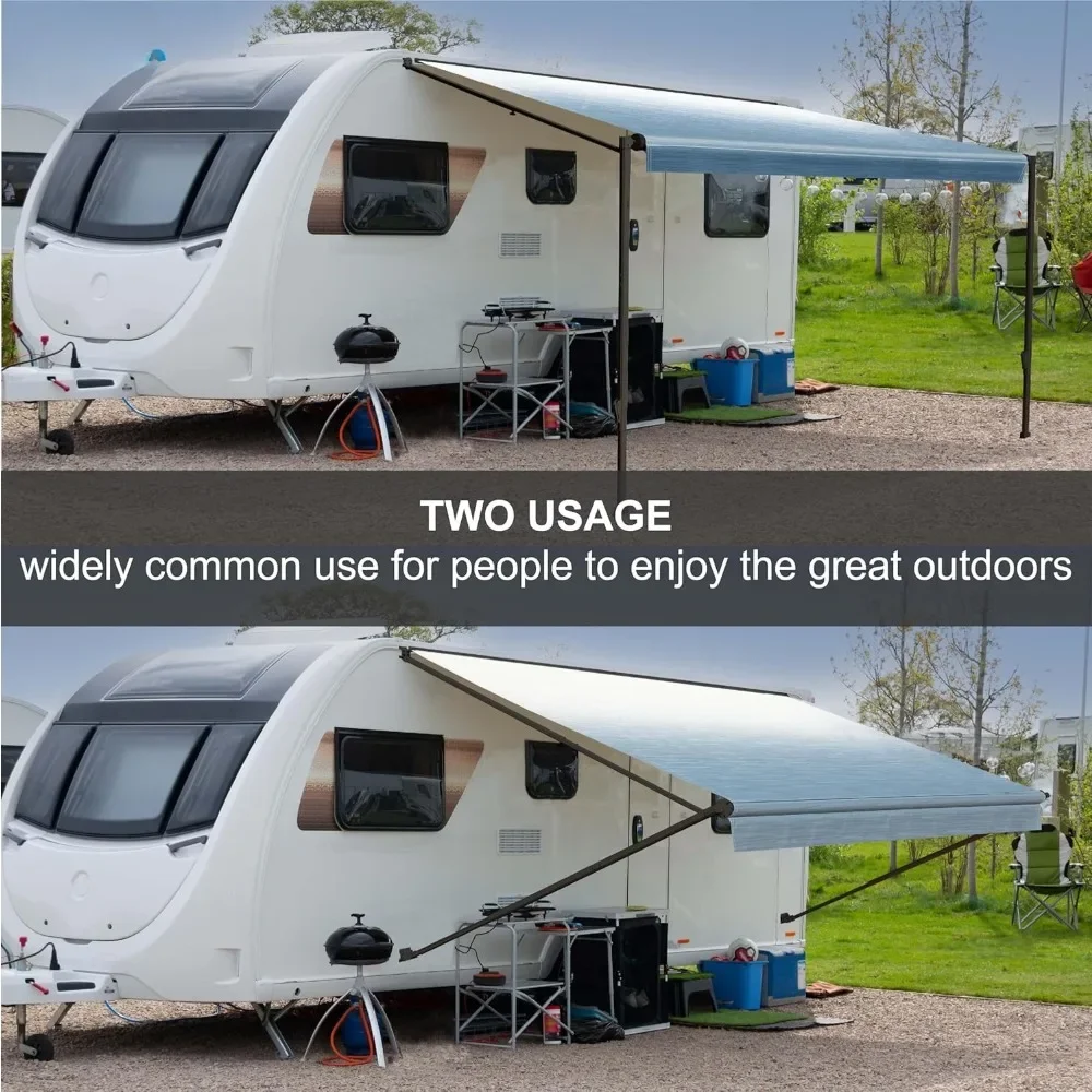 Tenda RV Manual Kit Lengkap Tenda Dapat Ditarik Modular Hitam untuk RV, Roda 5, Trailer Perjalanan, Pengangkut Mainan, Tenda RV