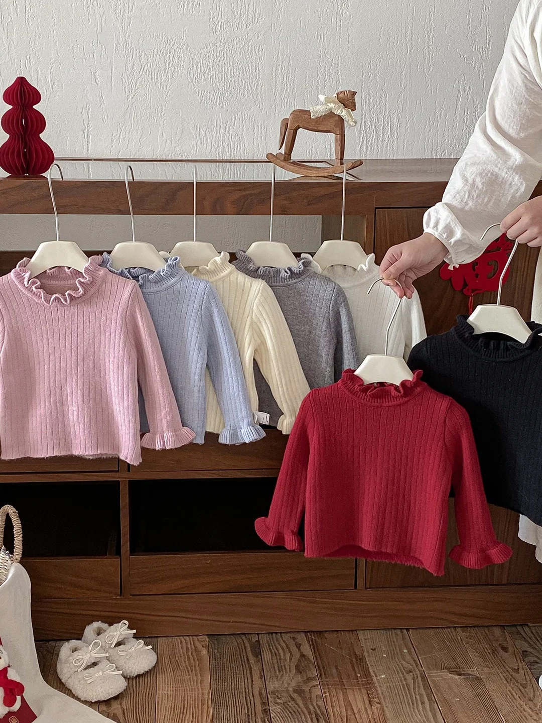 

Вязаный свитер Thiened Fce для маленьких девочек с кружевным воротником, универсальный Sle Princ Sle, теплый длинный свек обычной длины