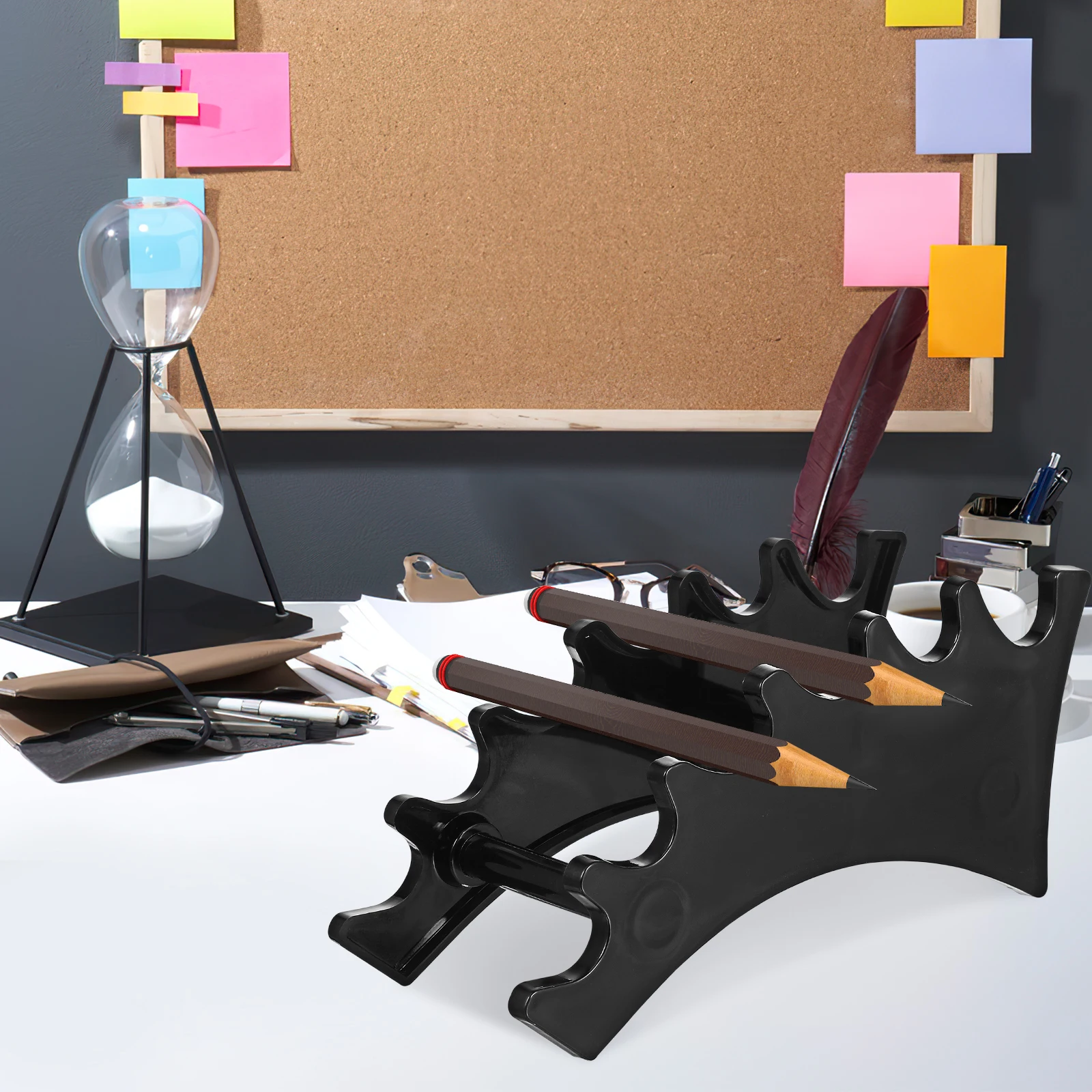 

2pcs Pen Display Stand Desk Organizer Rack Pen Storage Holder Desktop Stationery Makeup Brush Rack Office Supplies