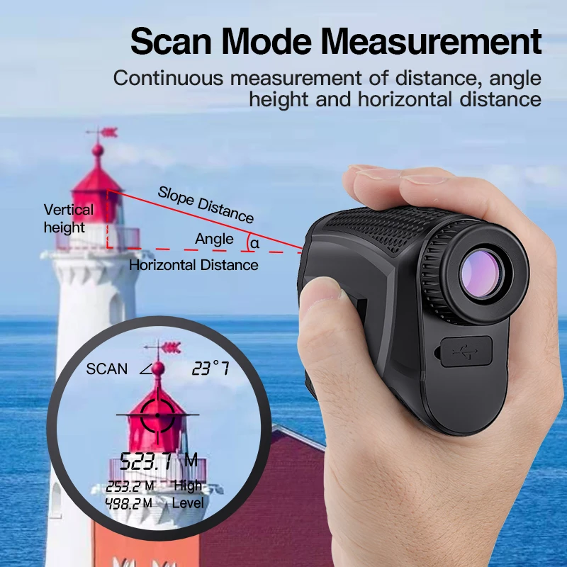 Medidor De Distância A Laser, Golf Slope Scan Lens, Medição De Modo, USB Bateria Recarregável, Speed Data Save Hold Laser Rangefnder