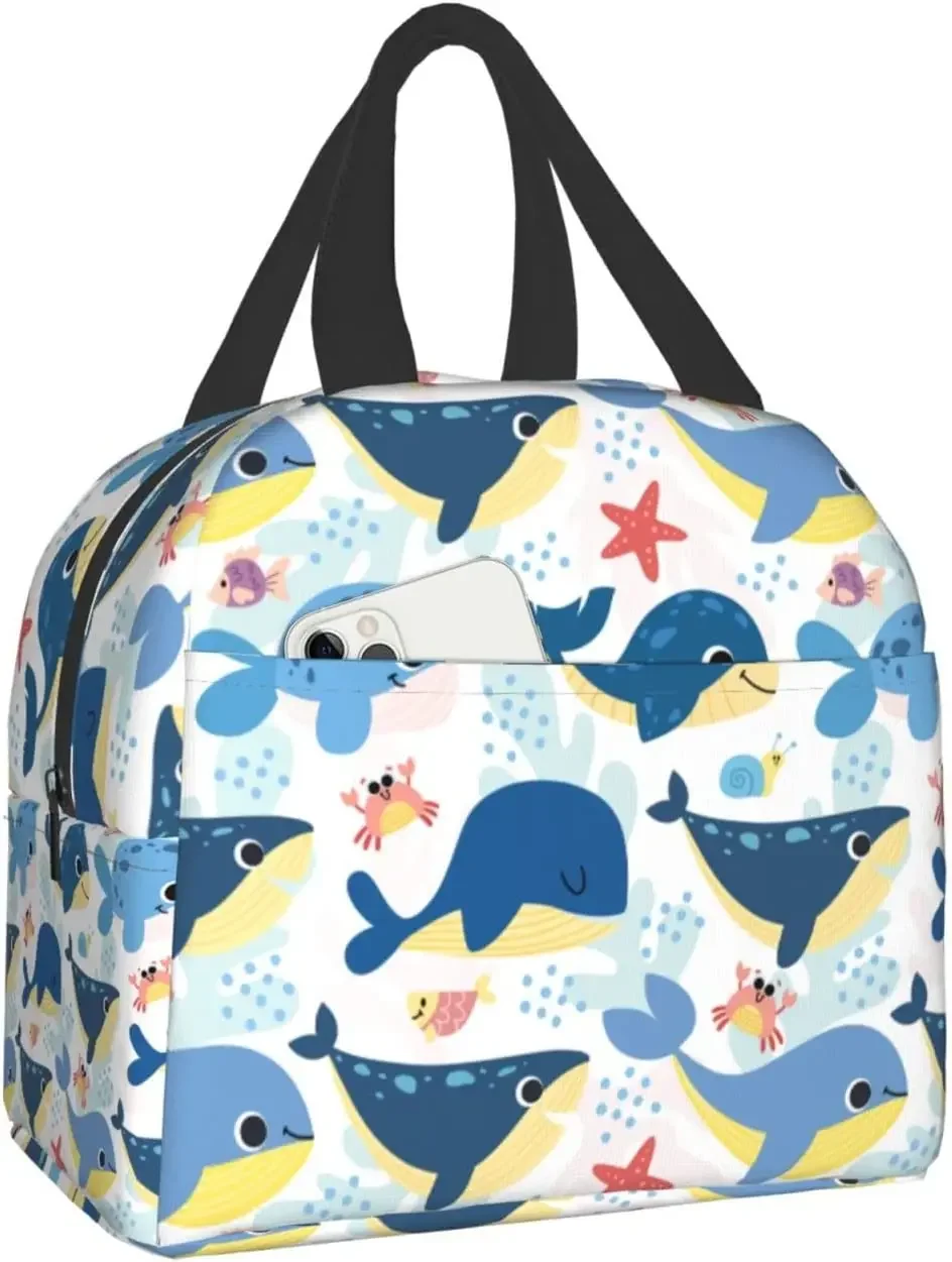 Ocean Animal Whale Ocean Fish Lunch Bags Cooler Tote Organizer Bags Reusable Lunch Box for Outdoor Work Picnic School