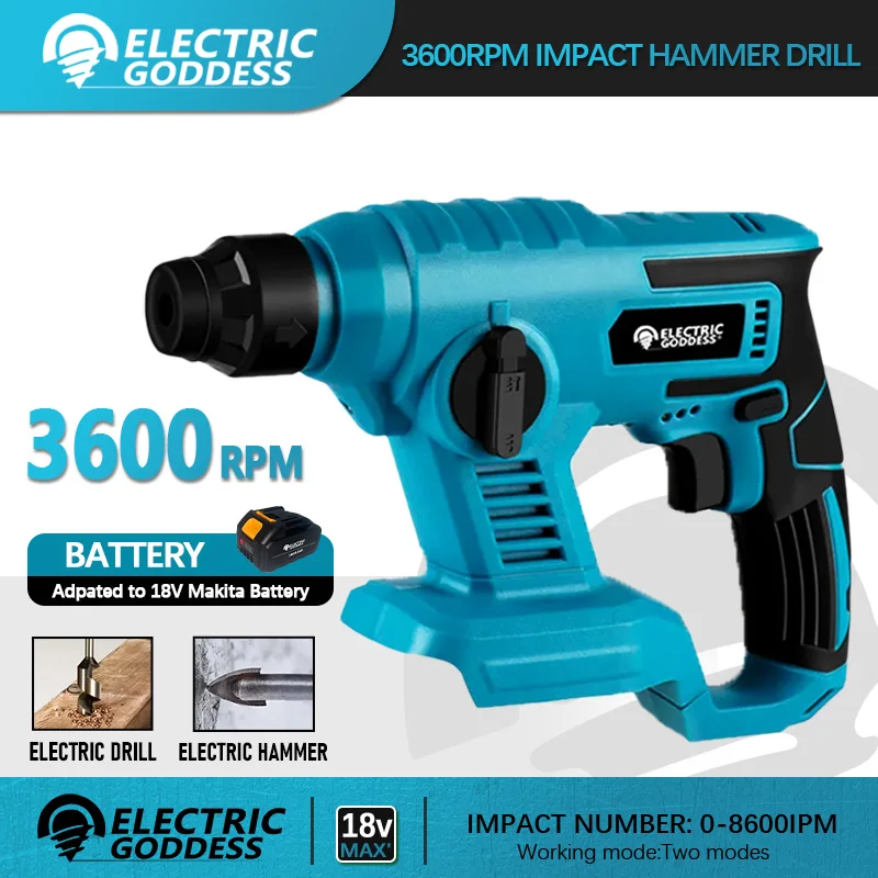 Electric Goddess Wireless Brushless Electric Hammer Drill Impact Electric Drill Three-speed Control For Makita 18V Battery