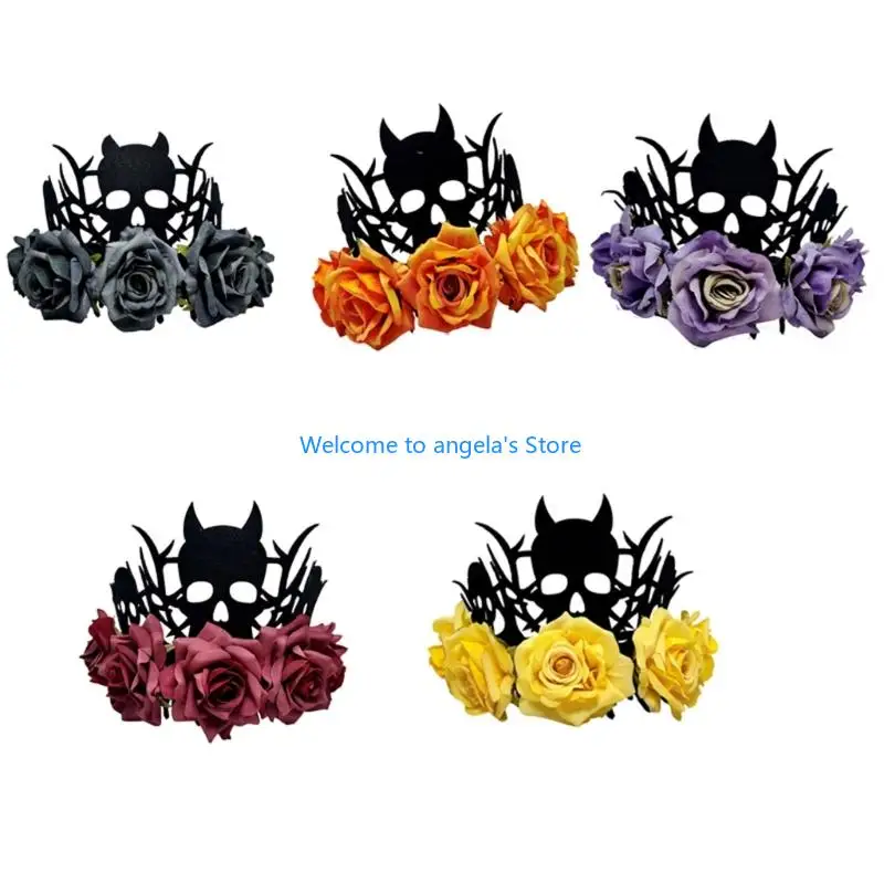 

X4YC костюм на Хэллоуин, головной убор, регулируемые короны ведьмы дьявола с тканевыми розами, украшение для вечеринки