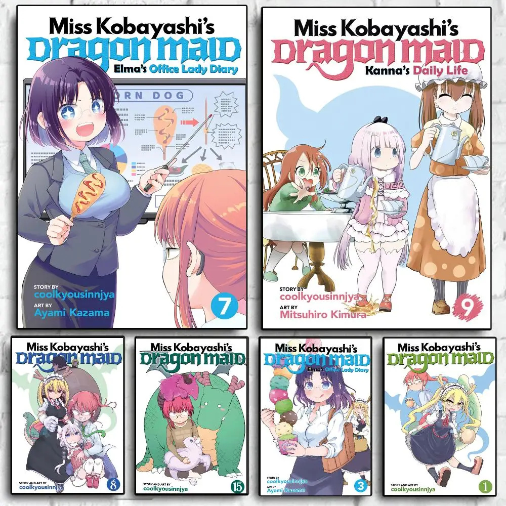 Classic Anime M-Miss Kobayashis Dragon Maid Poster Self Adhesive Wall Art Decor for Bedroom Living Room Office Home Decor Gift