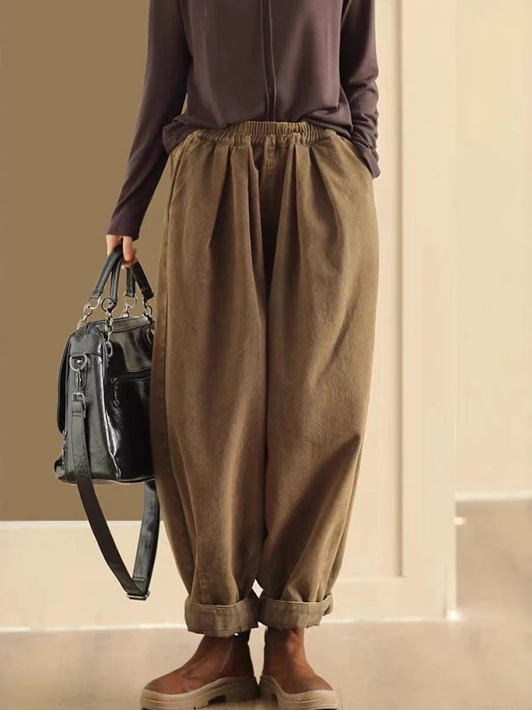 Amax LuluE الخريف الأوروبي الترفيه المرأة موضة فضفاضة خمر Soild سراويلي حريمي السيدات الفاخرة اللياقة البدنية الشرير مرونة الخصر بنطلون