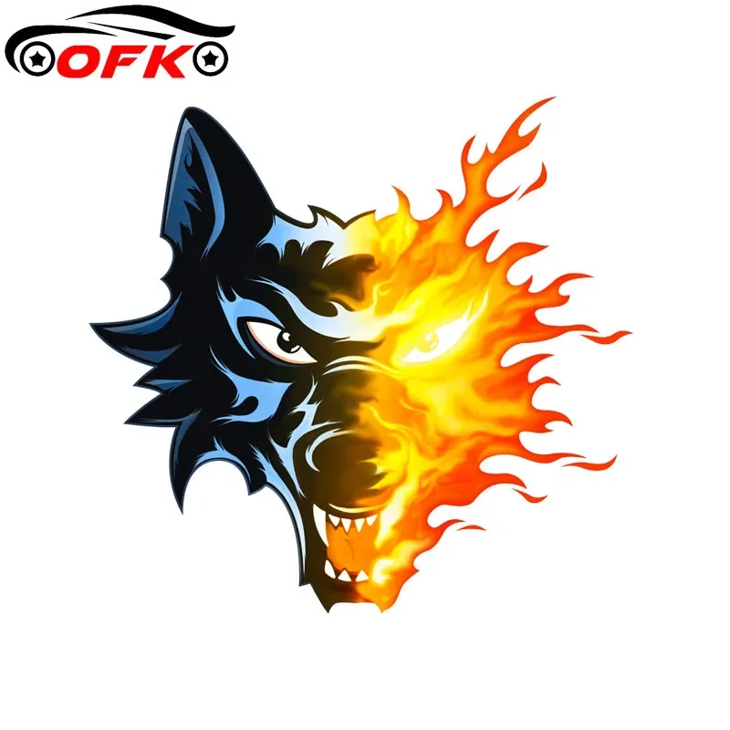 OFK   Personality Flame Wolf PVC Motorcycle Car Sticker