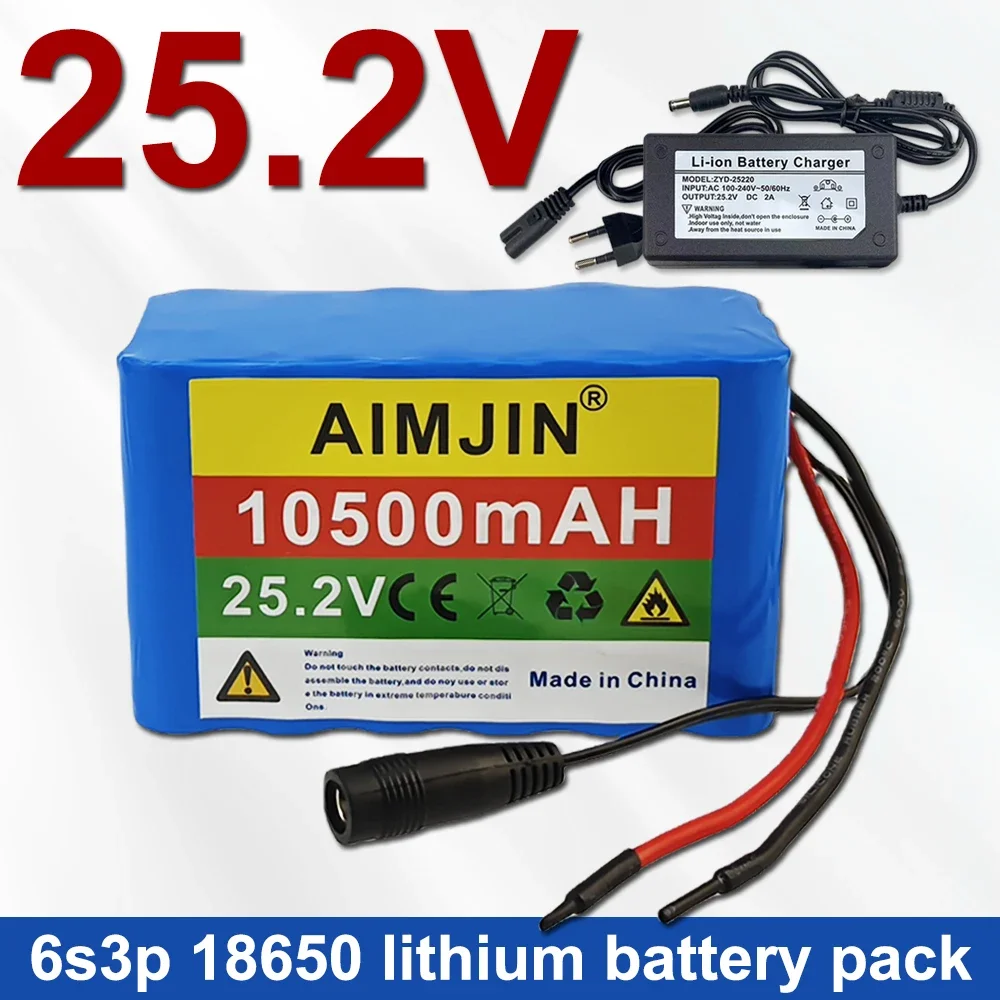 

6S3P 18650 Rechargeable Li-ion Battery Pack 25.2V 10500mAh Suitable for Mopeds Built-in BMS+25.2V 2A Charger