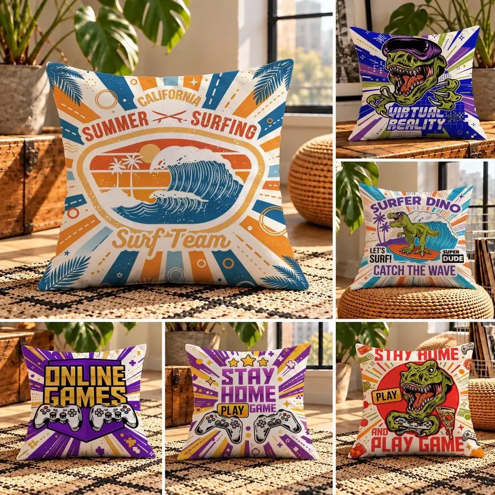 art T‑Rex Pop Graffiti Cushion Cover Short Plush Throw Pillow Cover Soft Cozy Cushion Case for Sofa Bedroom Home Decor Gift
