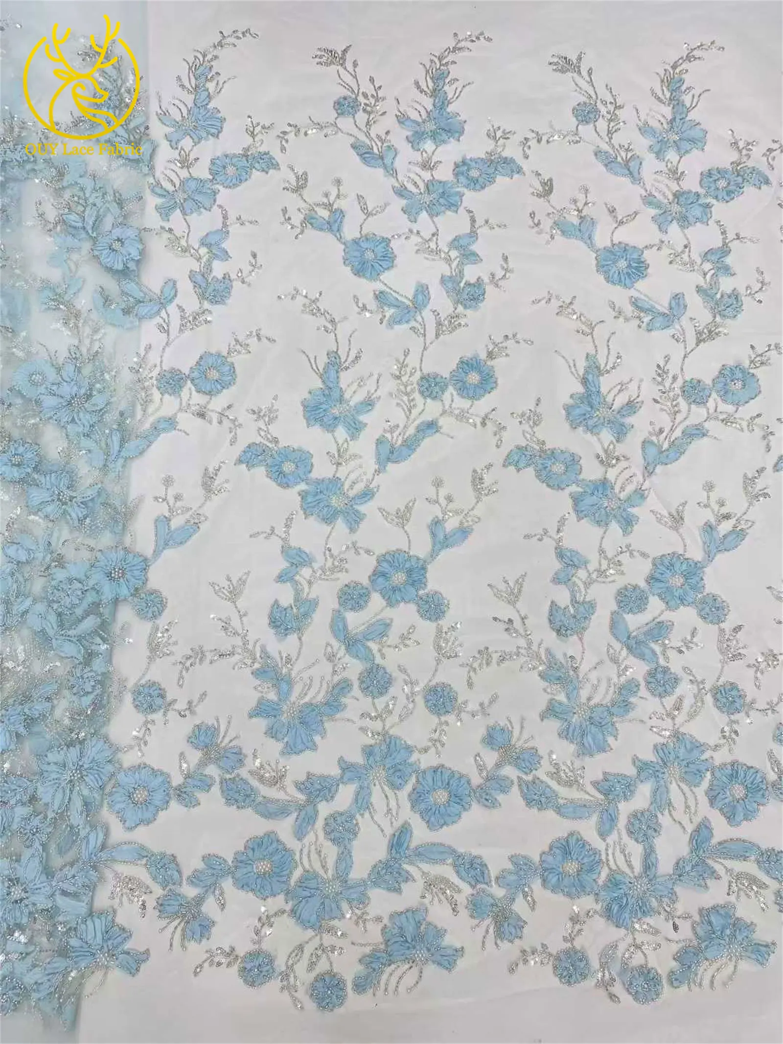 Africa 3D Flower Embroidery Lace Fabric 2025 Hot French Sequins Beaded Embroidery Groom Nigerian Bridal Tulle Lace Fabrics
