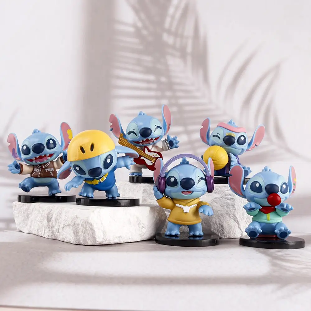 

6pcs/set Stitch Fashion PVC Action Figure Collectible Model Toys About 8 cm Guitar