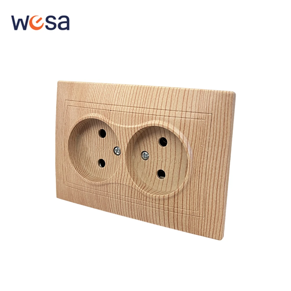 WESA Wood Power Socket European Standard Wall Socket Electrical Outlett Not Ground Embedded Plug Flame Retardant Plastic Panel