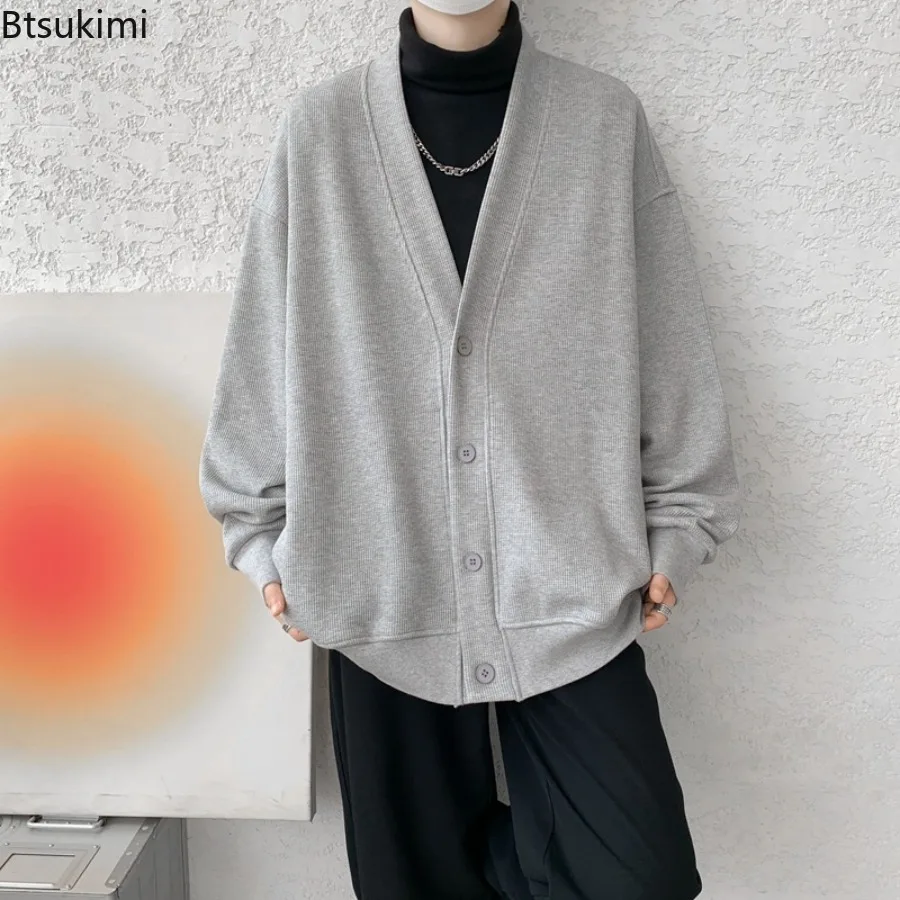 

2026 New Men's Loose Casual Jackets Korean Fashion Cardigans Spring Autumn Solid Color Sweatshirts Retro Men Coats Plus Size 8XL