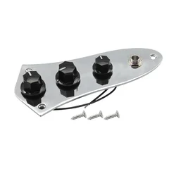 FLEOR Chrome Pre-wired Control Plate Bass with Black Knobs For FD Style JB Bass Guitar