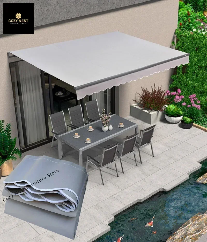 Light Gray Heavy Fabric Weight Retractable Sunshade Net Outdoor Balcony Patio Adjustable Awning Telescopic Canopy Replace Cloth