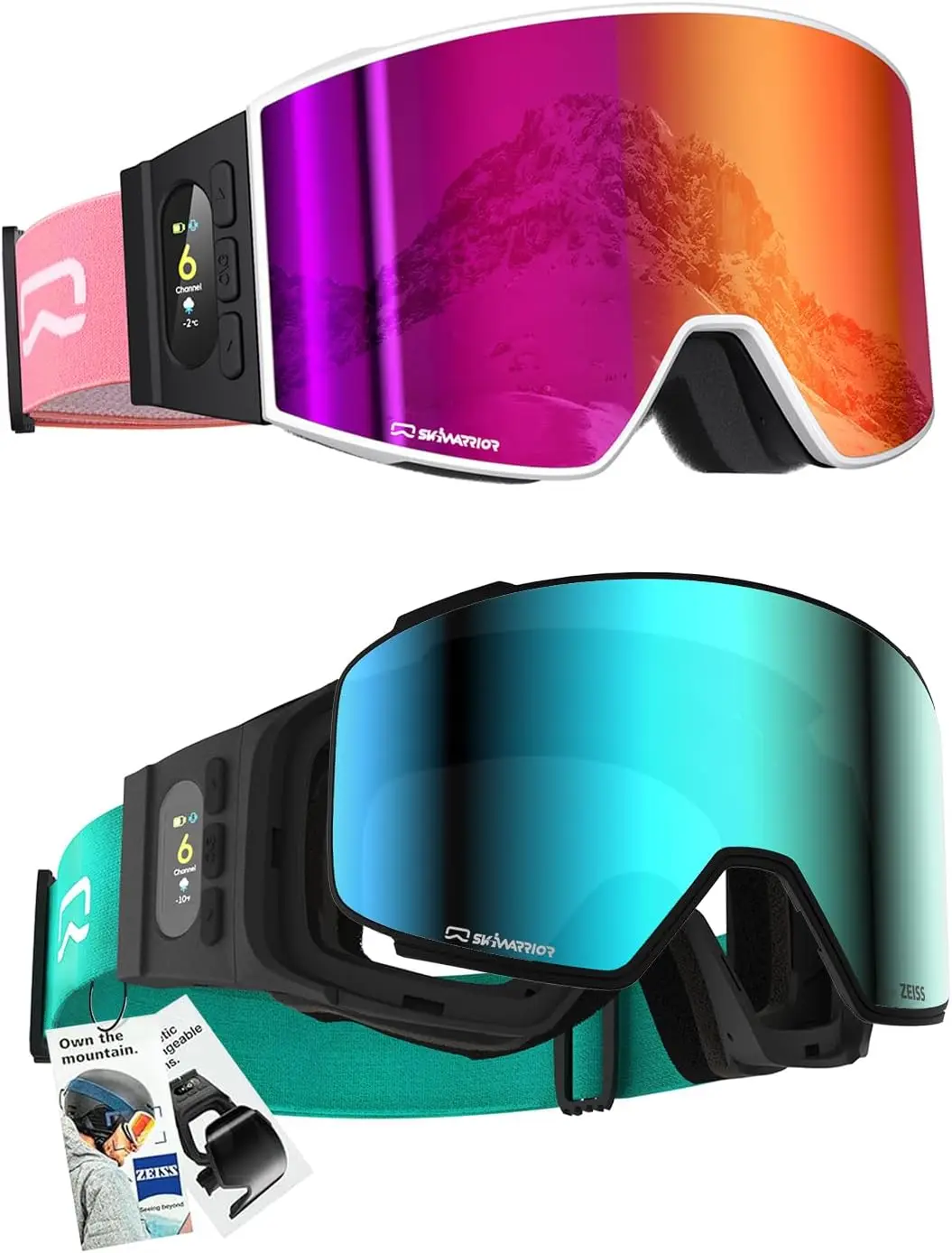 G01 Pink Smart Black Snow Goggles + G02 Ze1ss Blue Smart Snow Goggles with Interchangeable Lenses