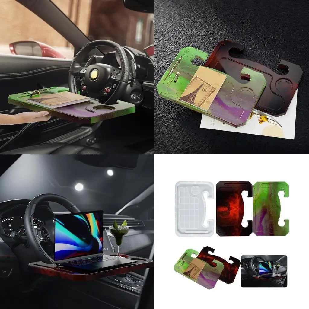 

J78F Auto Wheel Tray Mold Steering Wheel Desk Silicone Mold Epoxy Resin Mold for DIY Vehicle for Seat Mount Laptop Eating Des