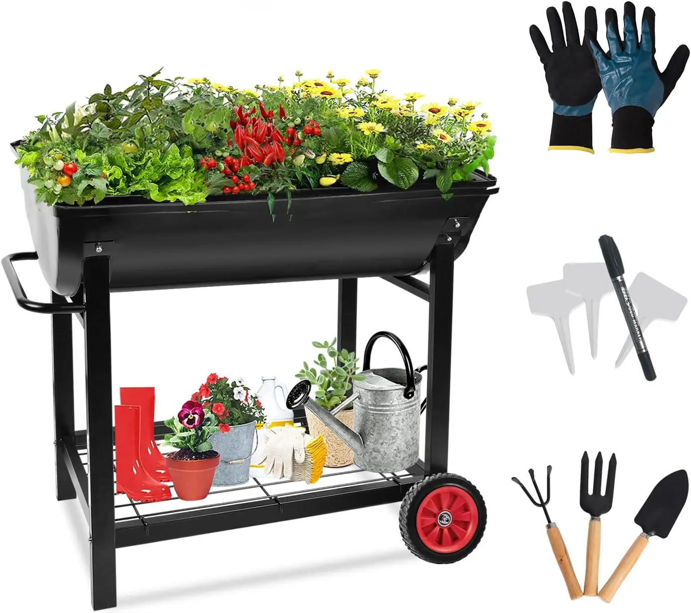 

Aveyas Metal Raised Planter Box on Wheels with Complete Gardening Kit, Elevated, Mobile Garden Bed Cart with Legs - Ideal