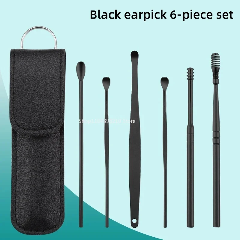Earspoon Six-piece Ear-picking Tool Stainless Steel Ear-picking Spoon Leather Bag Ear-cleaning Spoon Easy to Carry at Home
