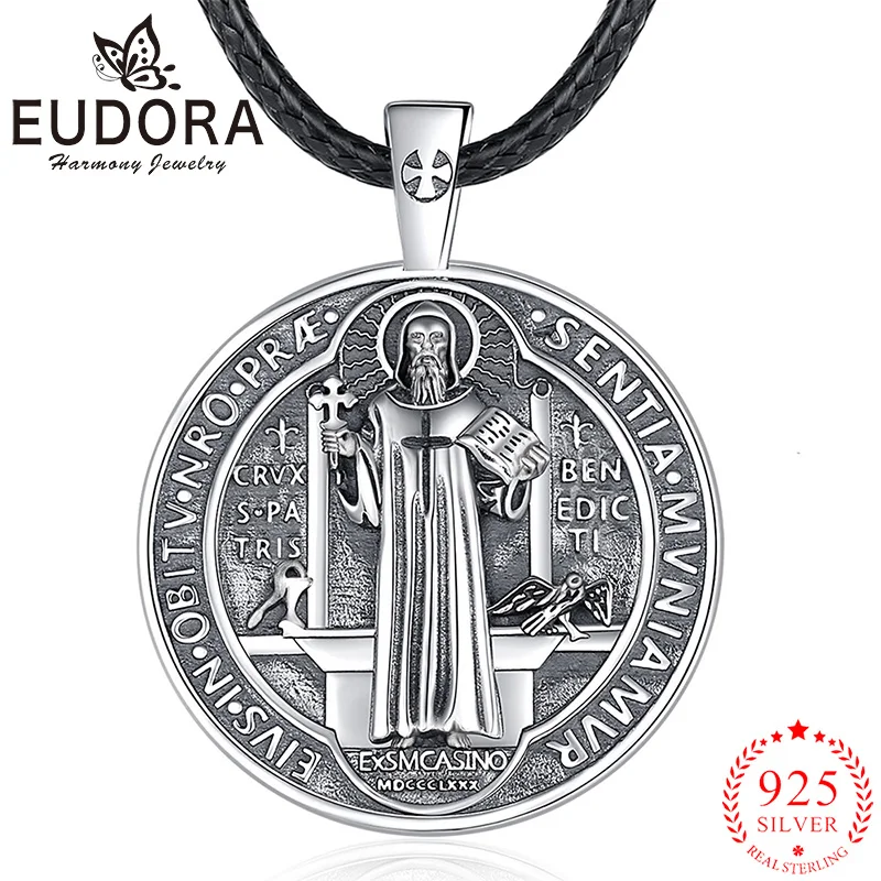 

Ожерелье Eudora Saint Benedict из стерлингового серебра 925 пробы, католический амулет, подвеска в виде креста Сан-Бенито, духовные украшения, прекрасный подарок унисекс