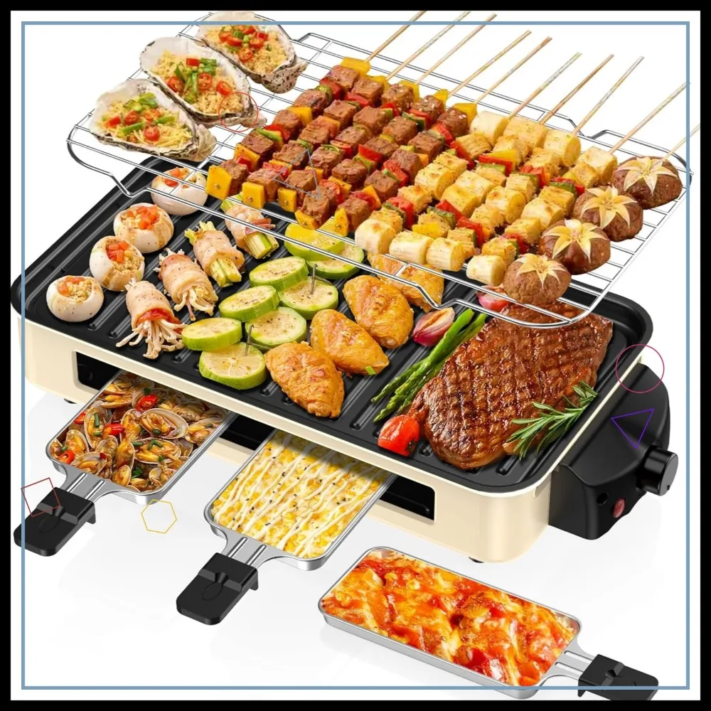 

1500W Smokeless Indoor Electric Grill with Removable Plates, Temperature Control for Korean BBQ & Cheese Melting