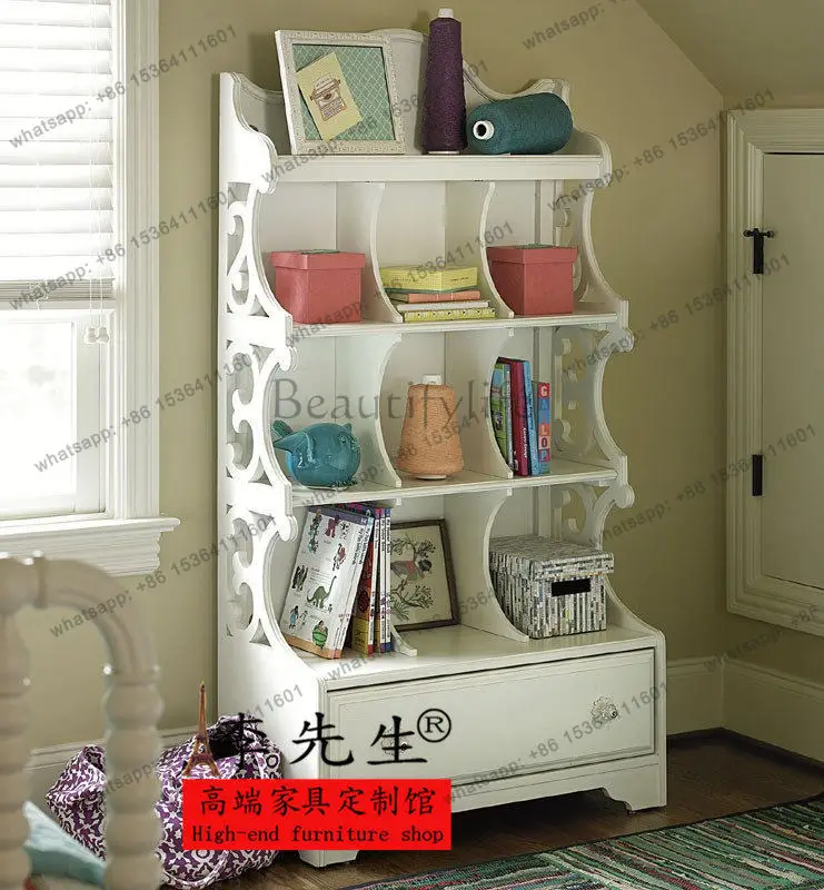 European neoclassical solid wood carving flower hollow bookcase French study ornament display cabinet