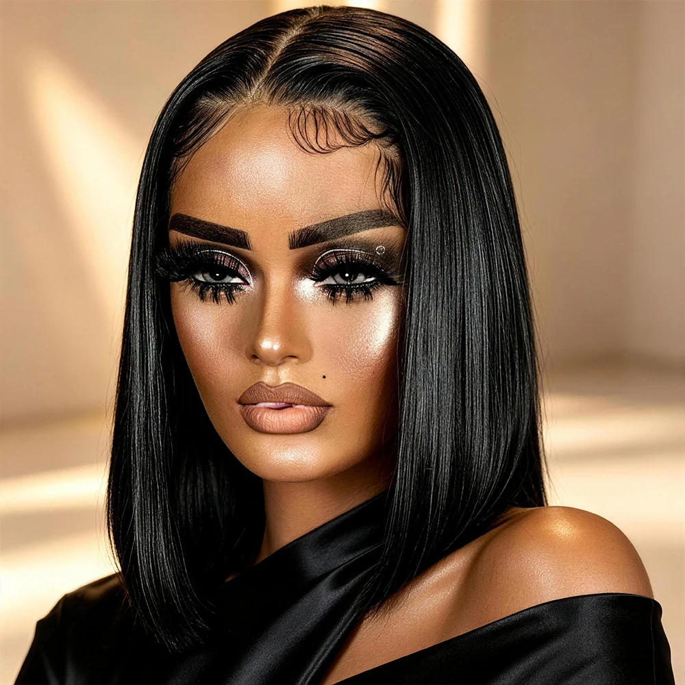 Glueless Ready to Wear Bob Wig 13x6 HD Lace Front Pre-Cut Lace Bone Straight Short Bob 7x5 100% Human Hair Pre-Plucked Wear and Go Wig for Black Women