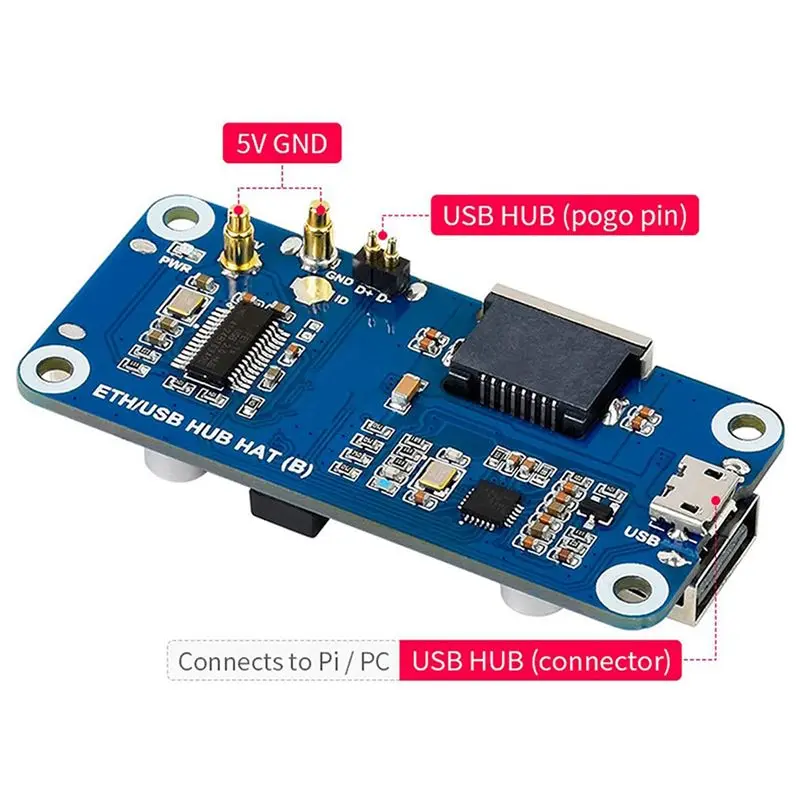 10X Ethernet/USB HUB HAT(B) For Raspberry Pi 4B/3B+/3A+/2B/Zero/Zero With Zero WH,With 1X RJ45 Ethernet Port