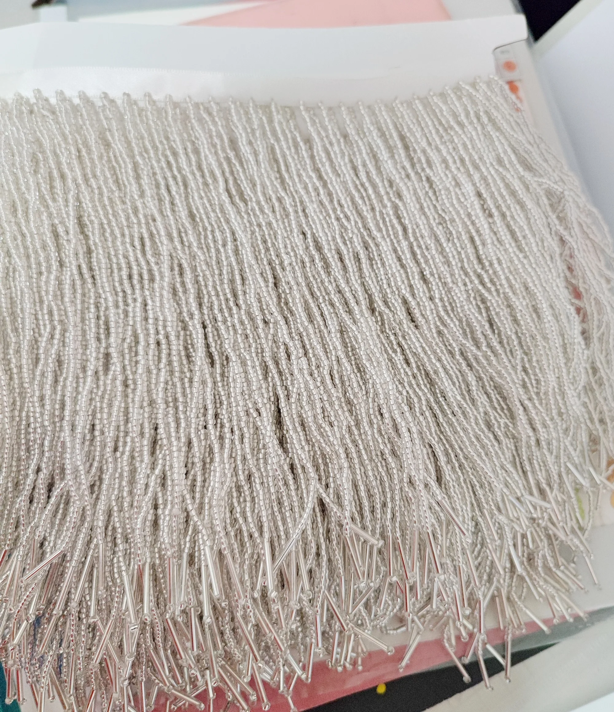 

Бусины шириной 15 см и длинные бусины, бахрома из бисера, серебристый, черный, фиолетовый абажур, бахрома для костюма, цвет на заказ