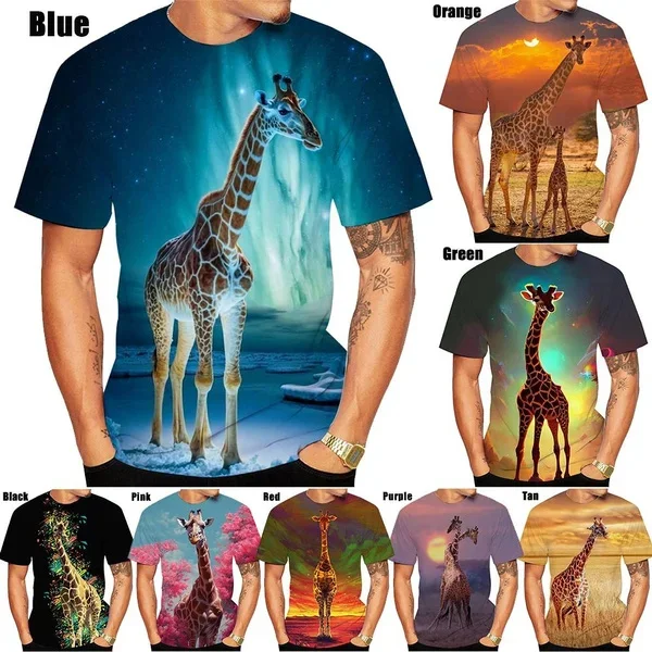 New Summer Personality Fashion Unisex Hip Hop Round Neck Short Sleeve Giraffe 3D Printed Casual T-Shirt Tops