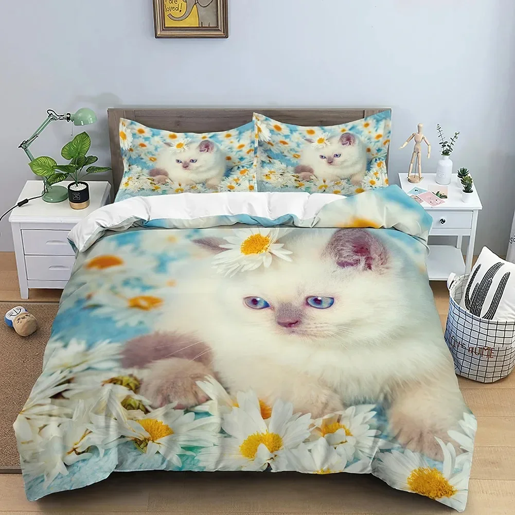 Animals Cute Cat Bedding Set Boys Girls Twin Queen Size Duvet Cover Pillowcase Bed Kids Fashion Home Textileextile