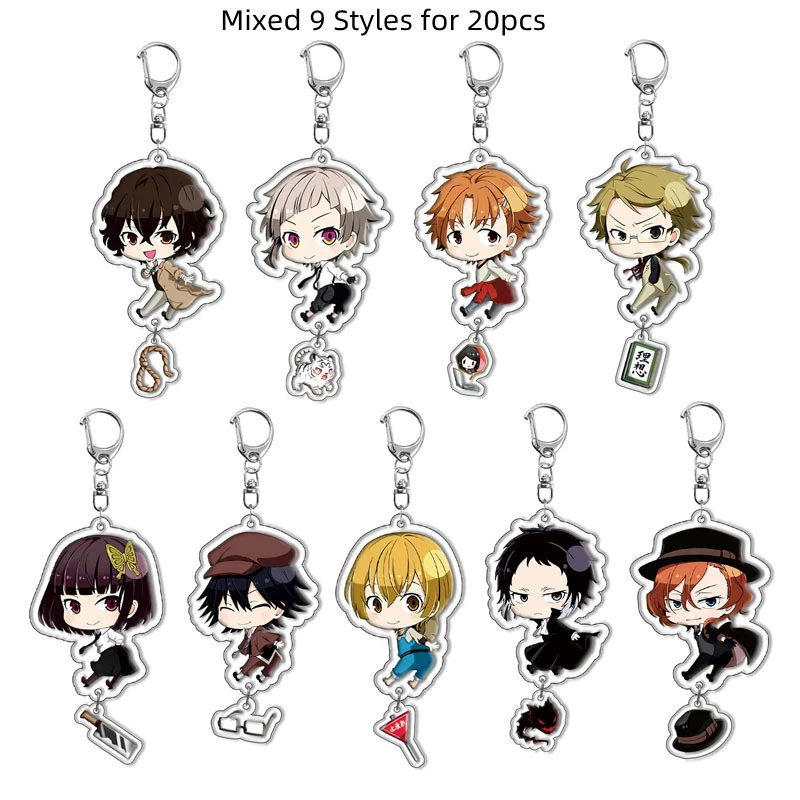 20pcs Anime Dogs Acrylic Keychain Atsushi Nakajima Dazai Key Chain Fashion Accessories Bag Pendant Chaveio Jewelry Wholesale New