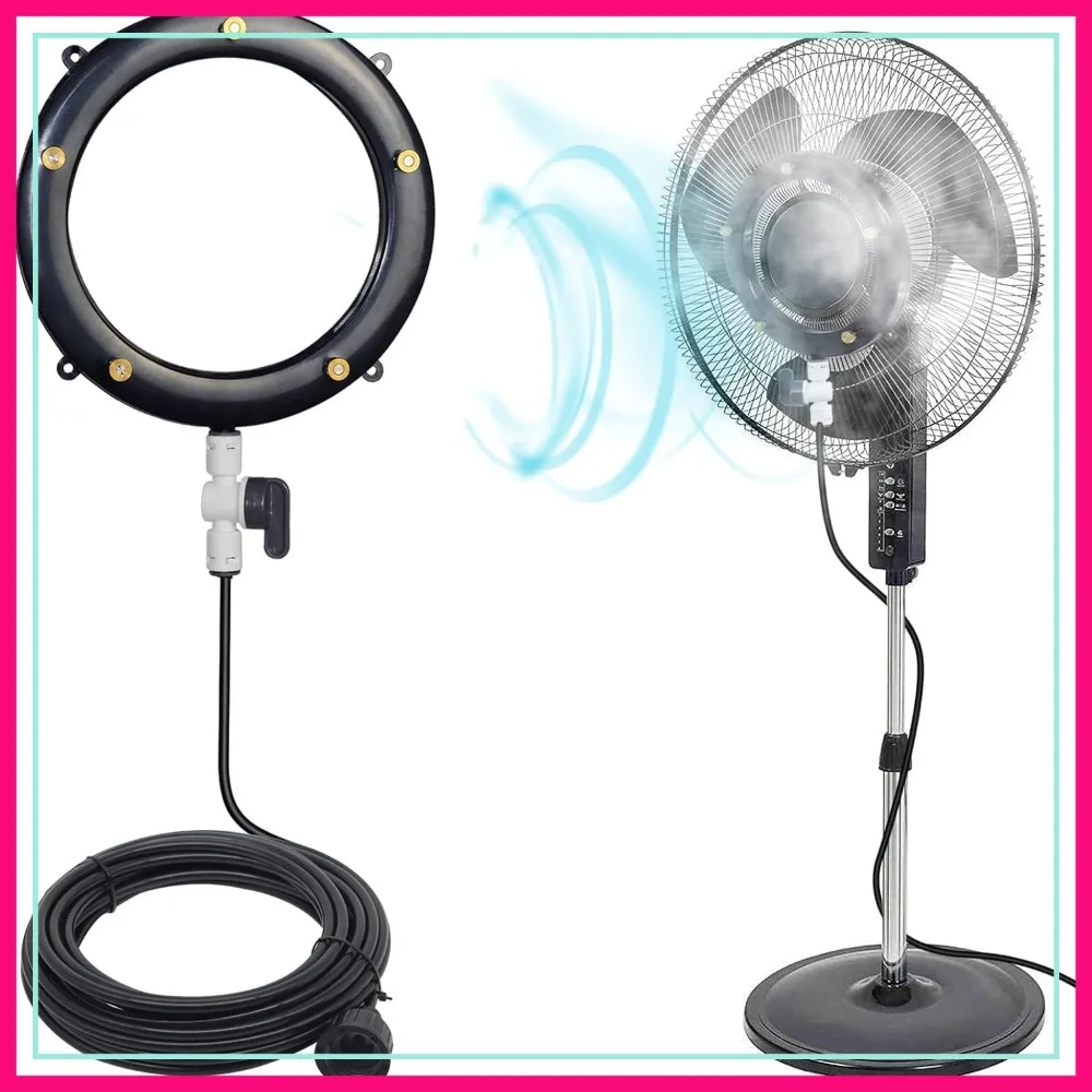 

19.6FT Misting Line + 5 Brass Nozzles with Water Control Valve for Outdoor Cooling Fan (Fan Not Included)