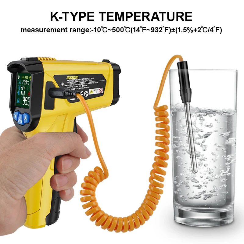 MESTEK -50-800 stopni cyfrowy termometr na podczerwień miernik wilgotności Thermometro higrometr temperatura pistolet laserowy pirometr