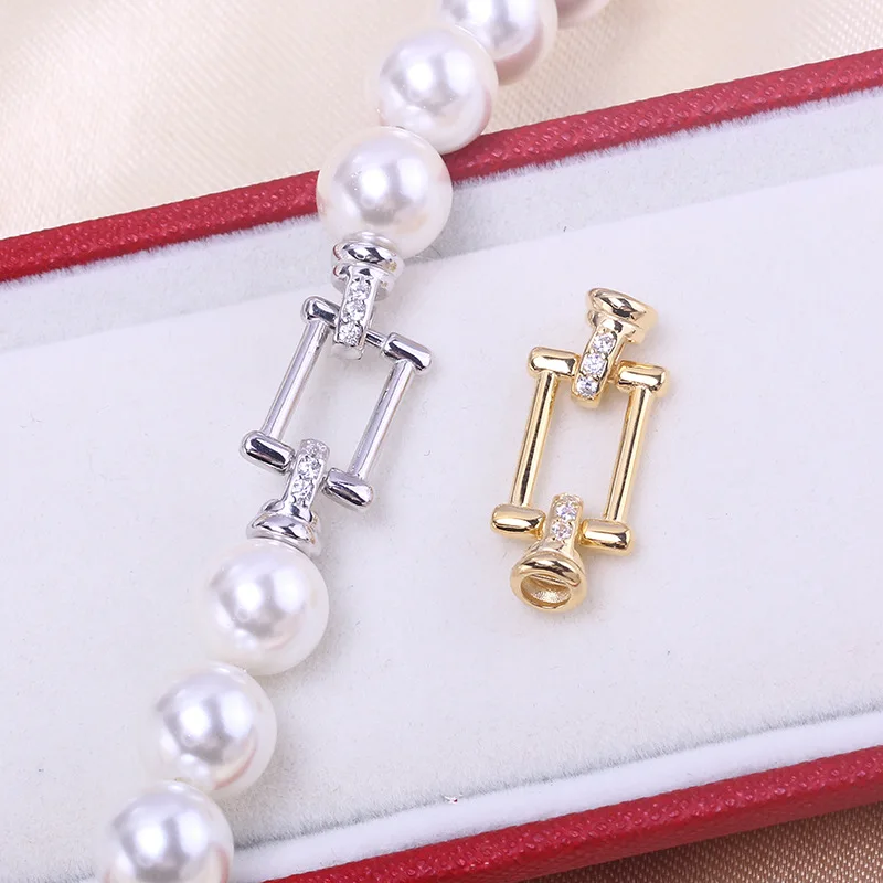 

1pc Exquisite Rectangular Micro-set Zircon Pearl Necklace Bracelet Connector DIY Jewelry Handmade Accessories Material Wholesale