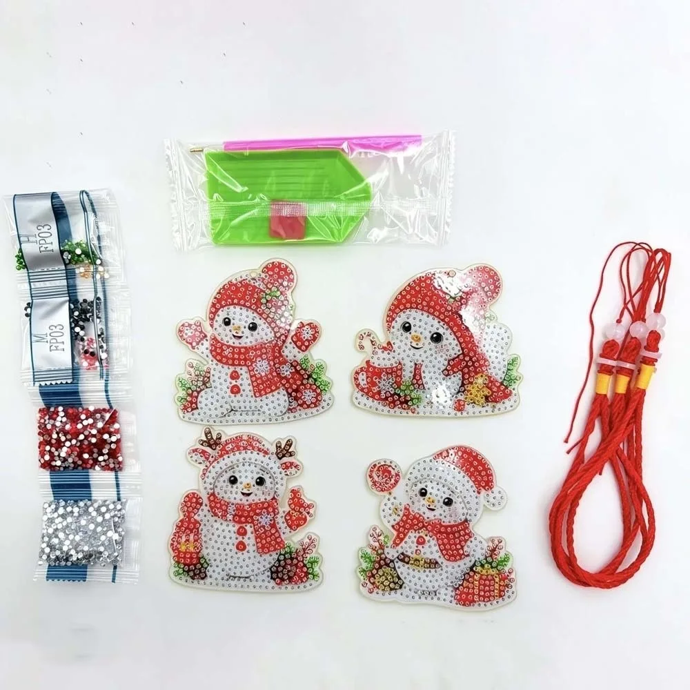 Acrylic Base Rhinestone Painting Pendant Creative Pattern Bright Color Christmas Snowman Ornament Complete Accessories