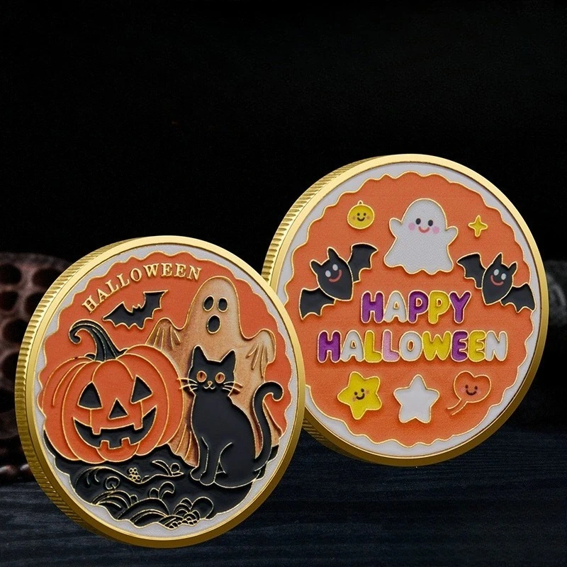 

Happy Halloween Ghost Pumpkin Challenge Coin: Gold Coin Style with Spooky Decorations – Ideal Commemorative Medals Souvenir Gift