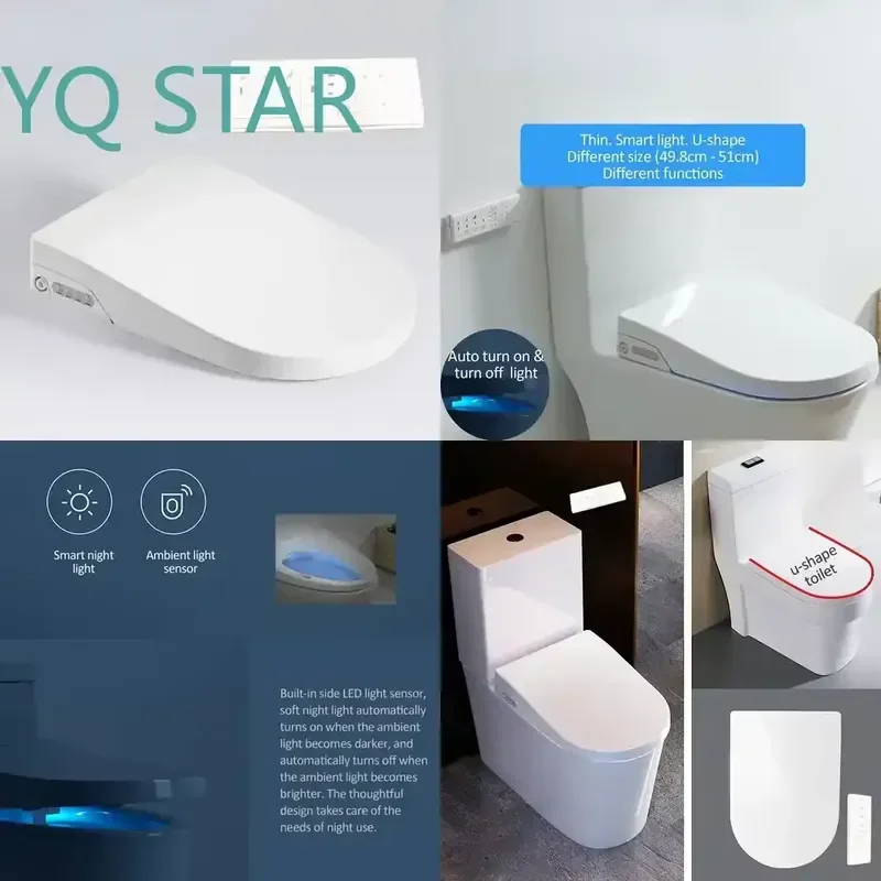 for Smart U-Shape Toilet Seat with Electric Night Light Intelligent Bidet Sprayer Heat Clean Dry Massage Functions