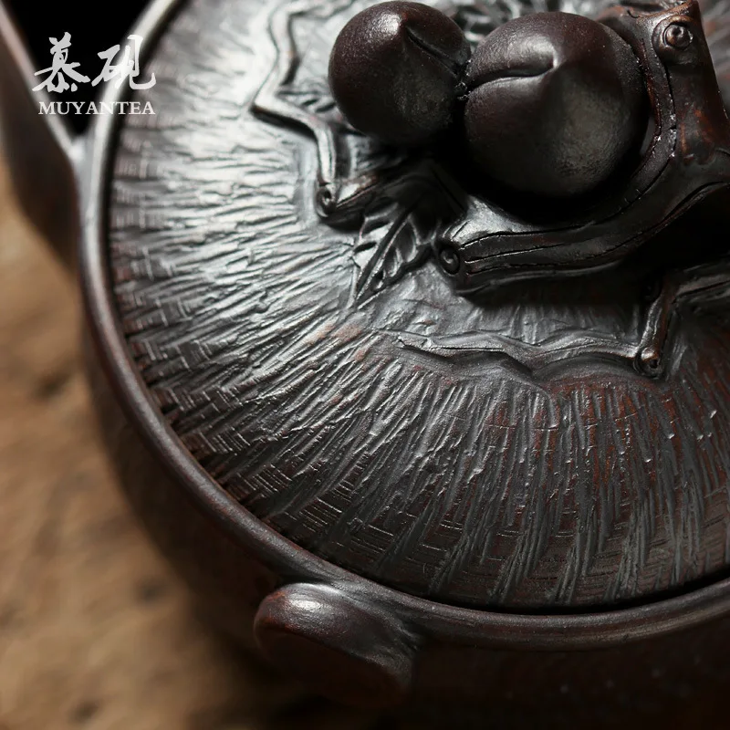 Mu Tao Wood-Fired Main Brewing Pot, Hand-Held Teapot, Japanese-Style Bizen Ware, Shoutao Treasure Vase, Tea Set With Lid, Cup,
