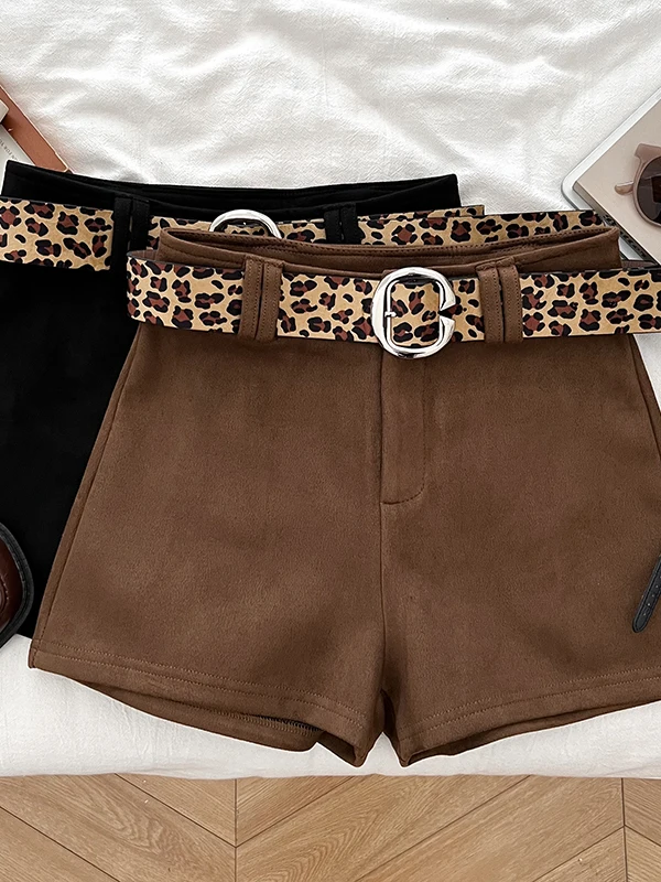 

Ретро-шорты с американским леопардовым принтом, высокой талией, утягивающие, женские, осенне-зимние, новый стиль, замшевые, широкие, повседневные, модные шорты с...