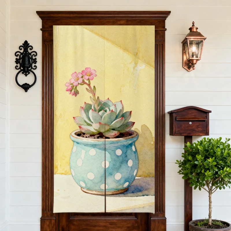 Elegant Succulent Botanical Door Curtain Room Divider Panel Fabric Art Decor Bohemian Home Accent Screen Wall Hanging