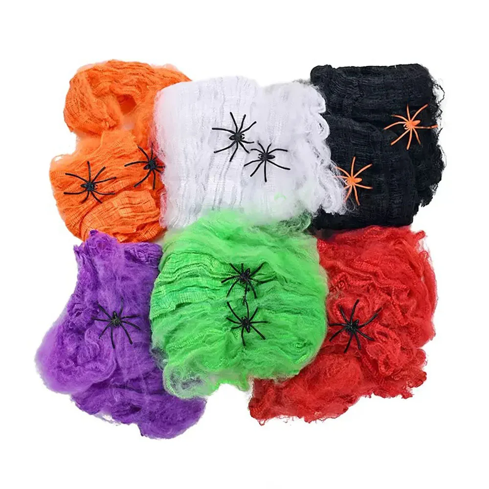 Halloween künstliches dehnbares Spinnennetz mit Spinnen Dekoration für Gothic Geisterhaus Party Horror gruselige Requisiten Accessoires realistisch langlebig perfekt für Innen Außen Halloween Partys und schaurige Dekor – Detail 25