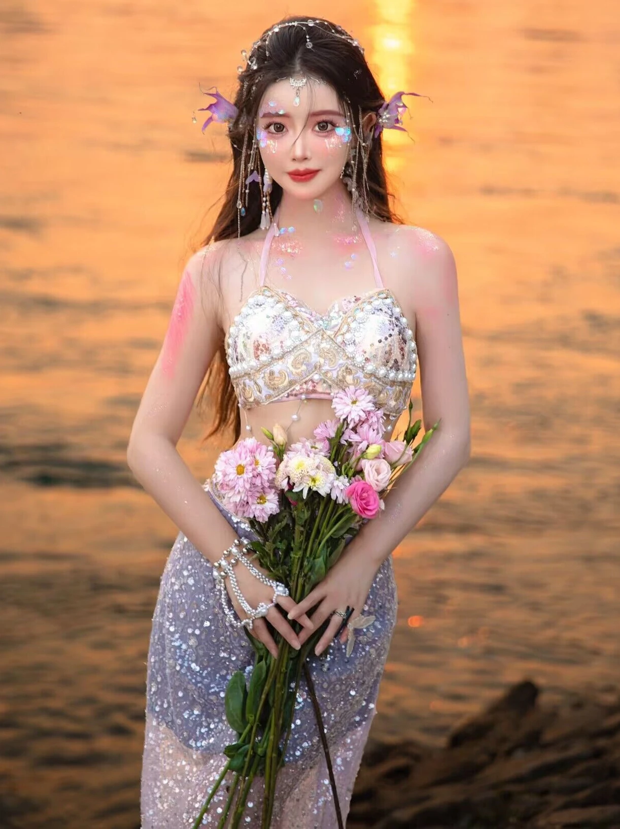Mermaid Princess Theme Performance Clothes Beach Holiday Travel Photography Artistic Portrait Goddess Style Ethnic Stage Outfits view 3