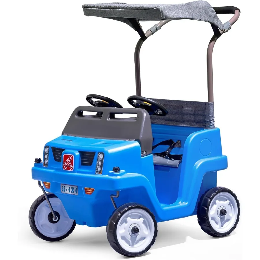 並列式プッシュアラウンドSUV 2人乗りプッシュカー、シートベルト、デュアルステアリングホイール、ホーン、調節可能なキャノピー付き、対象年齢18ヶ月