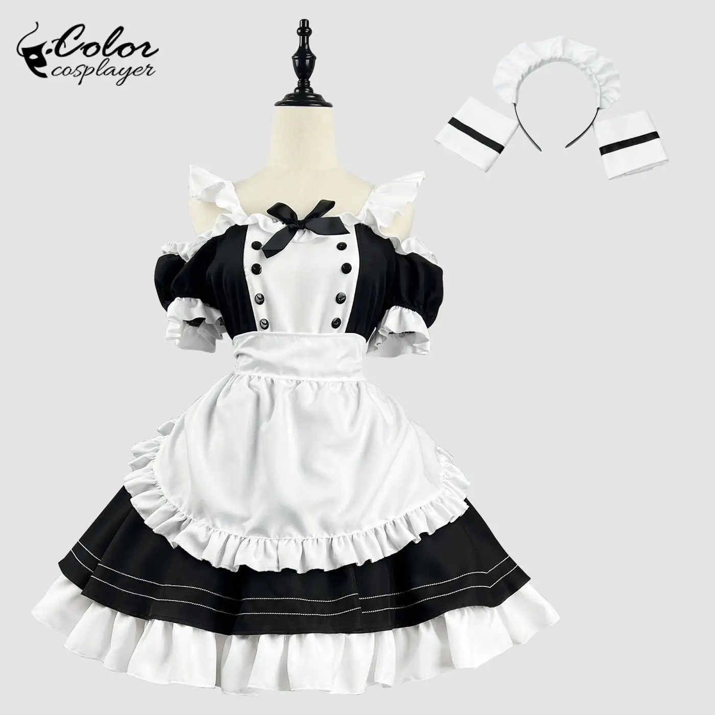 Color Cosplayer Kawaii Lolita Dress Women Maid Cosplay Costume Servant Cos Suit Adult Black Dress Halloween Anime Clothing