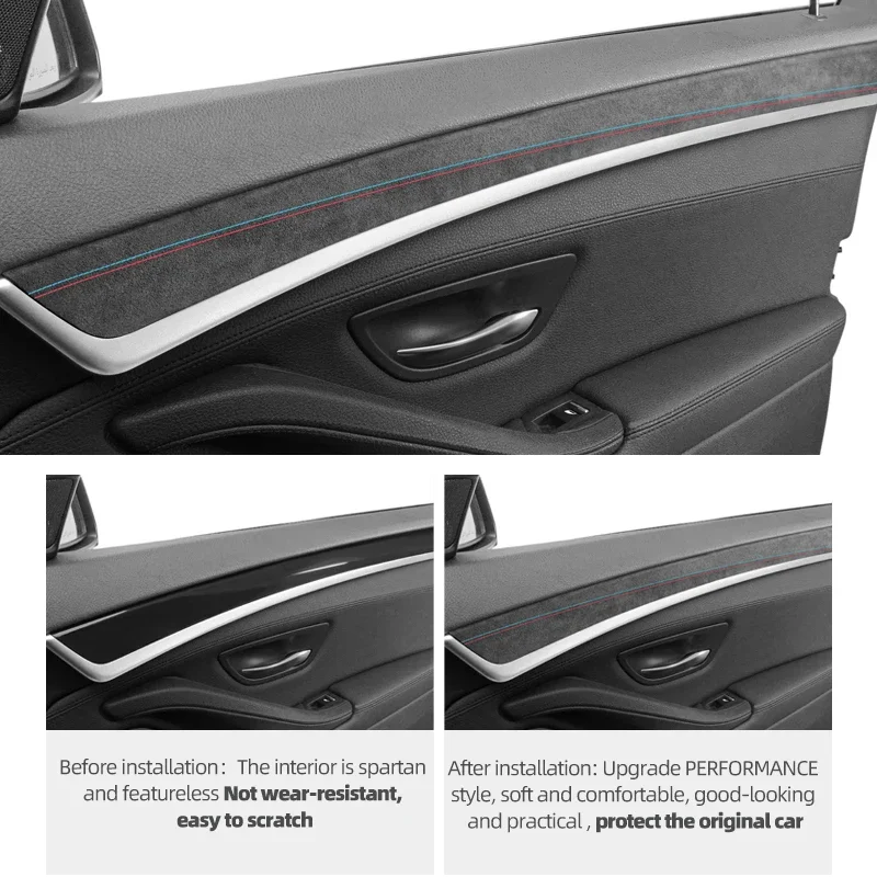 4pcs Carbon Fiber for BMW F10 Series 5 2011-2017 Car Interior Door Panel Trim Strip Performance Sticker Decor Auto Accessories