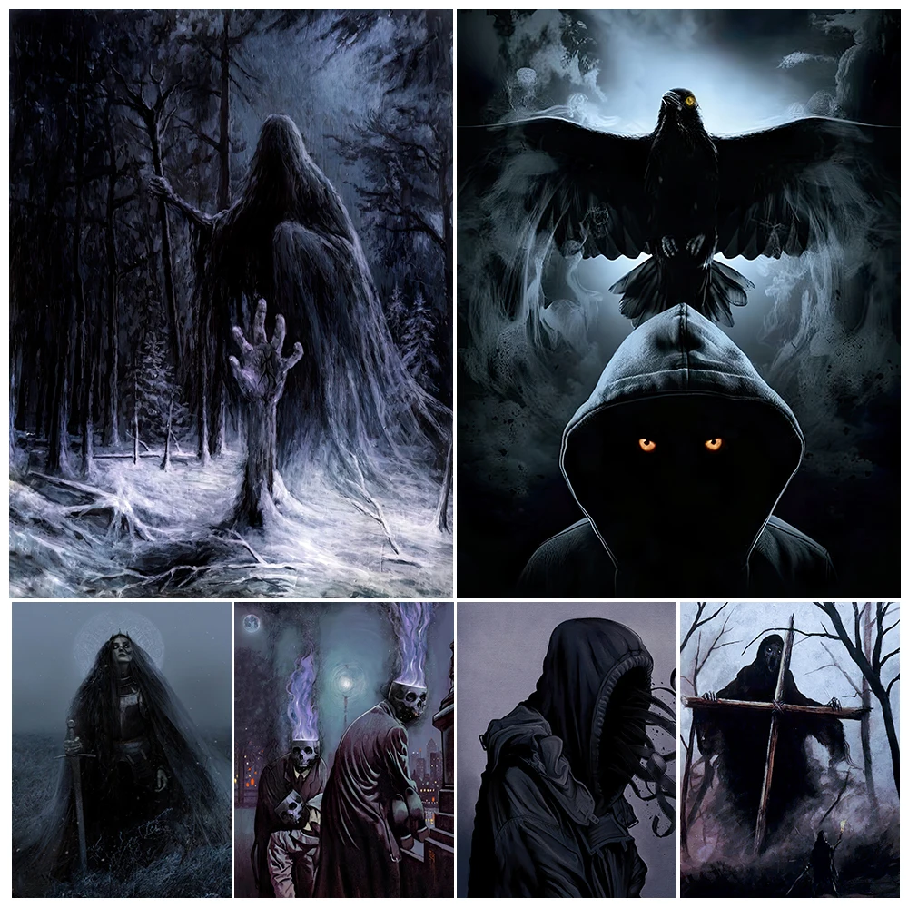 The Dark Wizard And The Resurrected Evil Spirit Vintage Wall Art Canvas Painting Mysterious Black Magic Art Poster Print Decor