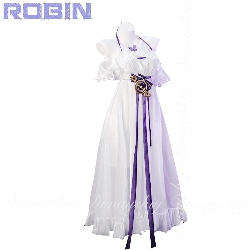 هونكاي: لعبة ستار ريل روبن كوسبلاي مغني هالوفيان مع شعر مستعار طويل فضي وأزرق مع ملابس السباحة البيضاء أزياء تنكرية جميع المجموعة