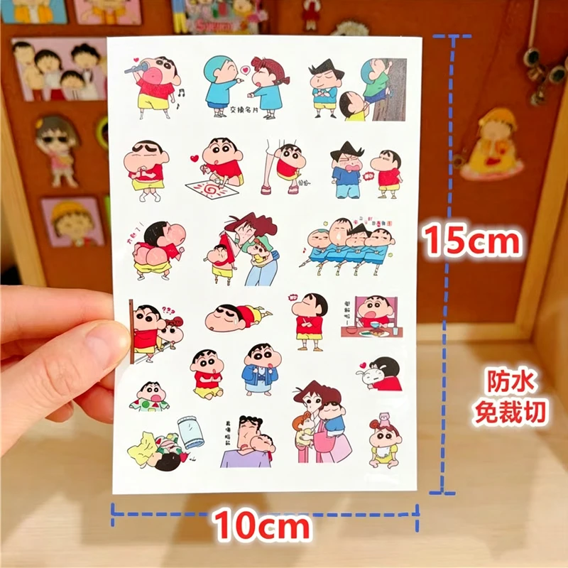 8pcs/set Cartoon Japanese Anime Crayon Shin-chan Kawaii Figure Waterproof Graffiti trunk laptop cup Skateboard DIY Sticker Gifts